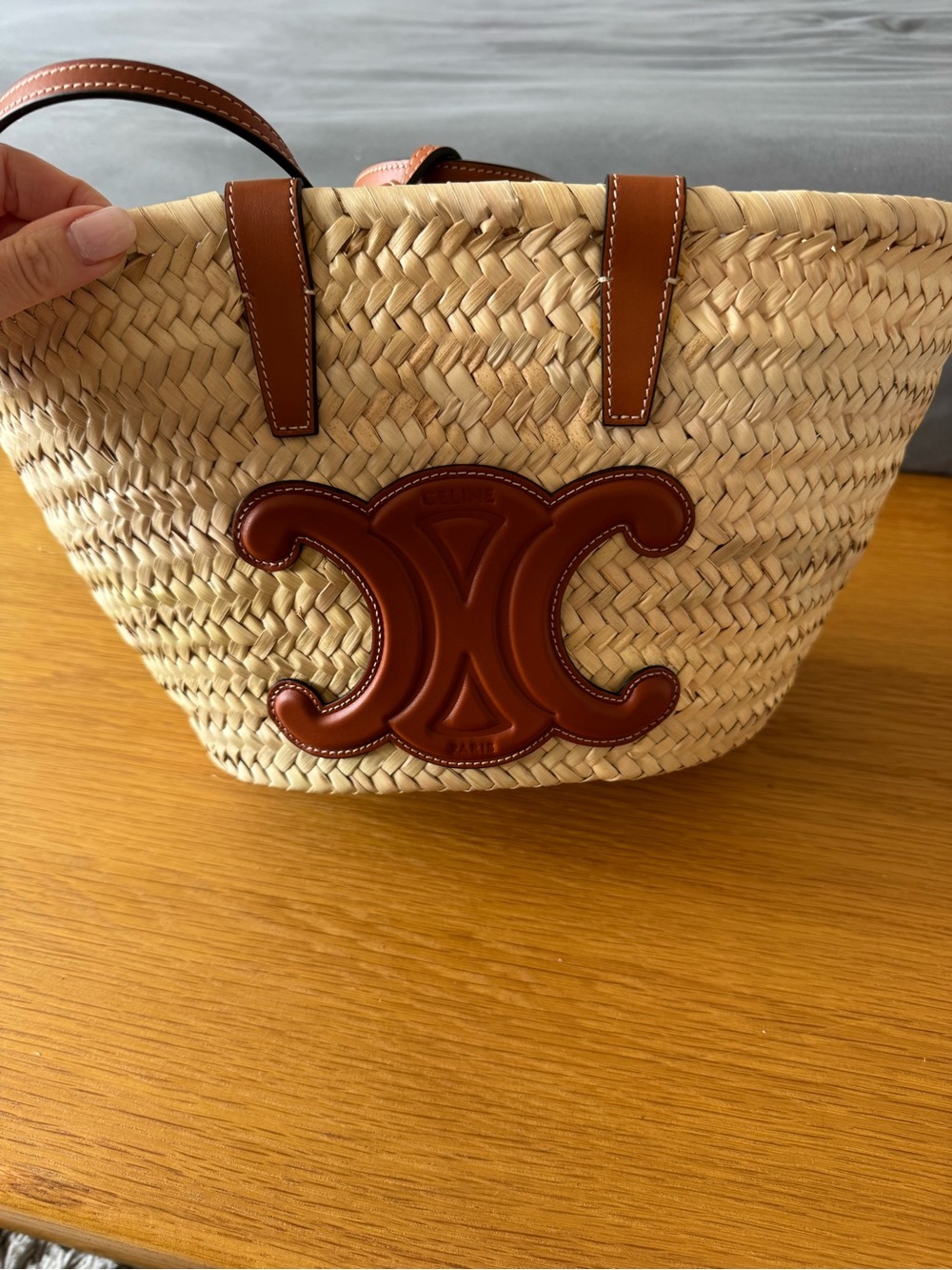 Celine Straw Mini Basket with Brown Leather Trims and Logo - Picture 5 of 5
